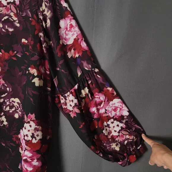 Roz & Ali Burgundy Floral Fairy Grunge Long Sleeve Cottagecore Work Top 2X - Picture 5 of 12